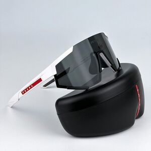 NEW Prada PS04WSF TWK06F White Rubber Dark Grey Rectangle Unisex Sunglasses